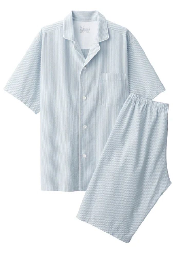 Muji Light Blue Side Seamless Seersucker Pajamas
